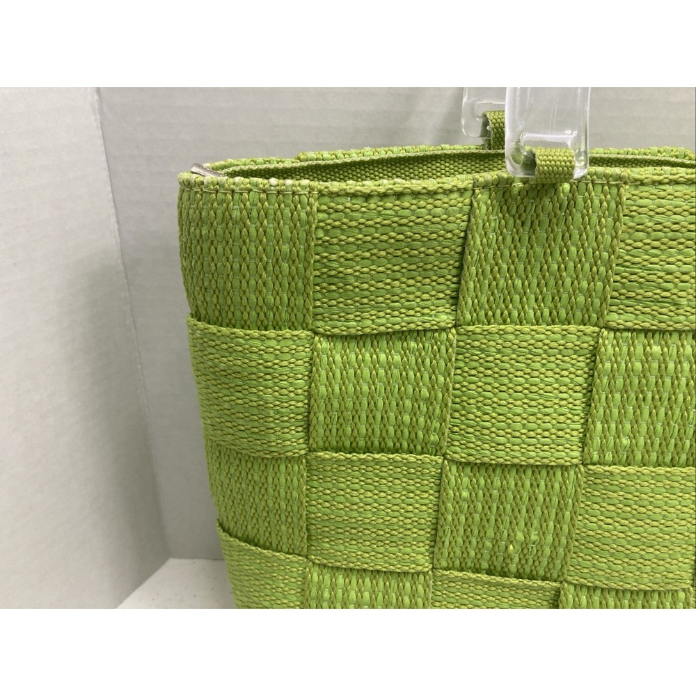 Vtg M&G Bertini Italy Seatbelt Woven Handbag Purse Lucite Handles Lime Green - Picture 2 of 15
